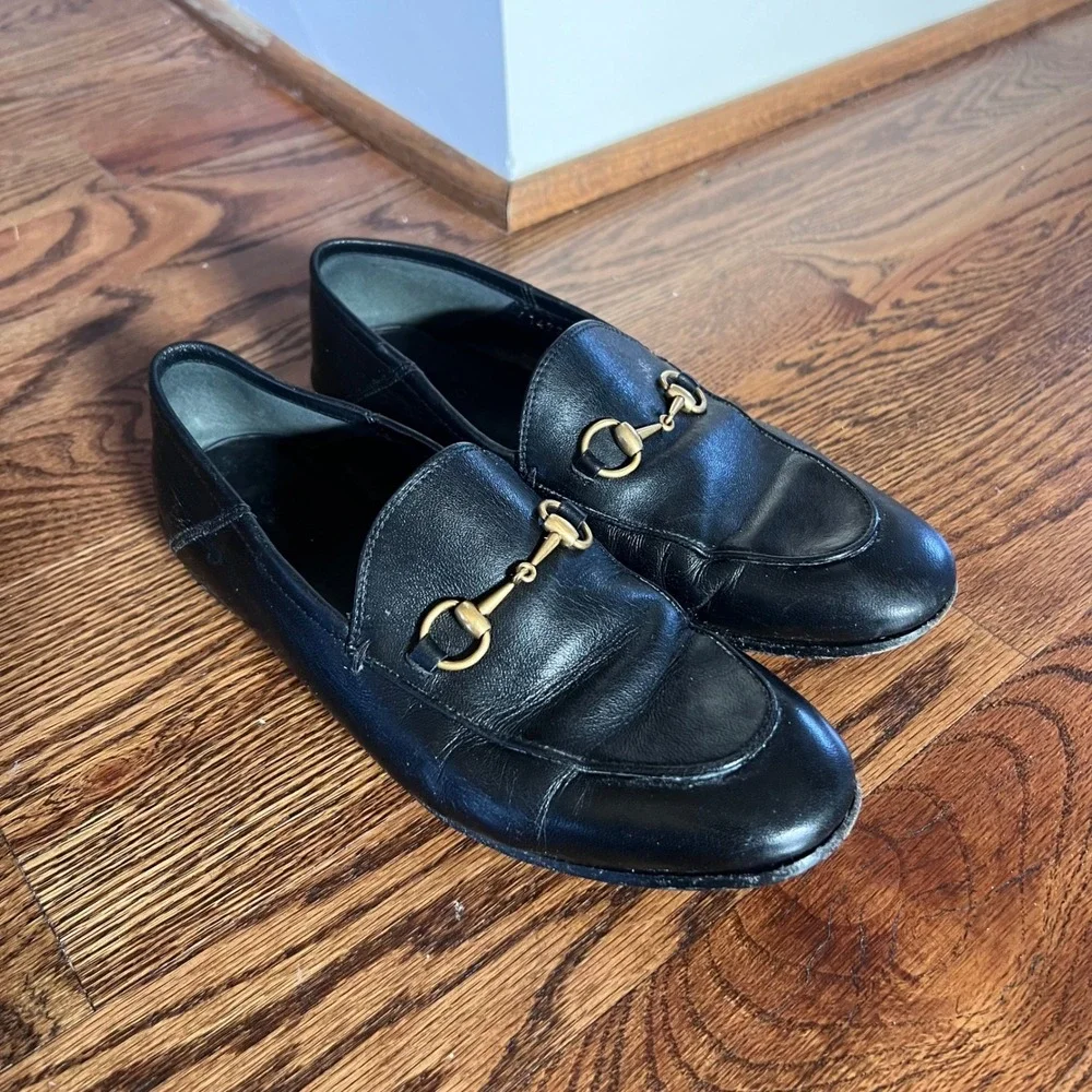Gucci Brixton‎ Black Leather Horsebit Loafers 414989 38.5 - Picture 3 of 16